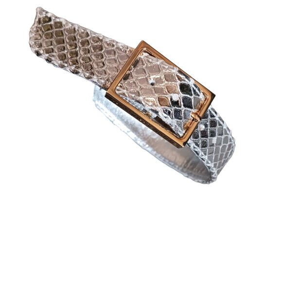 NEW Good American Ankle Strap Open Toe Platform Sandals Silver Snake Size 8 - Picture 11 of 16